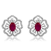 Floral Ruby Earrings with Diamond Accent 18KT White Gold