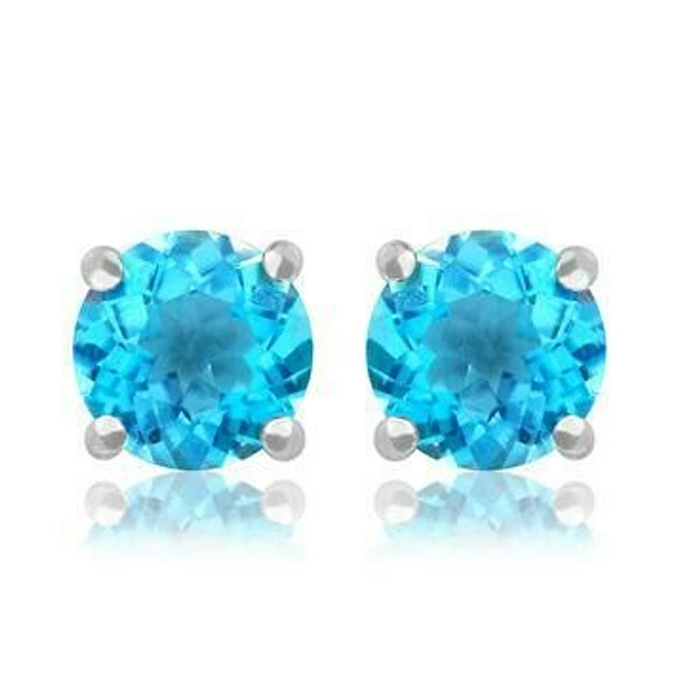 Round Blue Topaz Earrings 14KT Gold