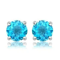 Round Blue Topaz Earrings 14KT Gold