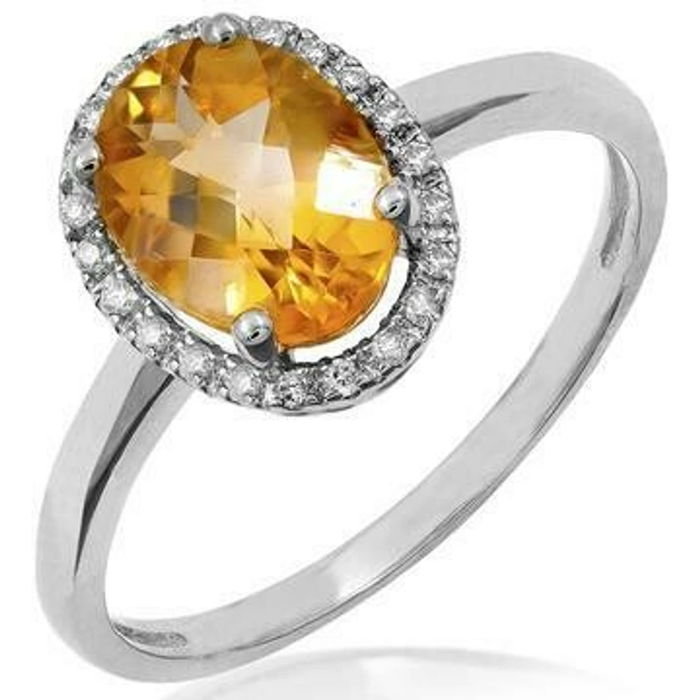 Oval Citrine Ring with Diamond Halo 14KT Gold