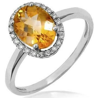 Oval Citrine Ring with Diamond Halo 14KT Gold