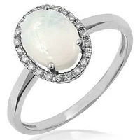 Oval Opal Ring with Diamond Halo 14KT Gold