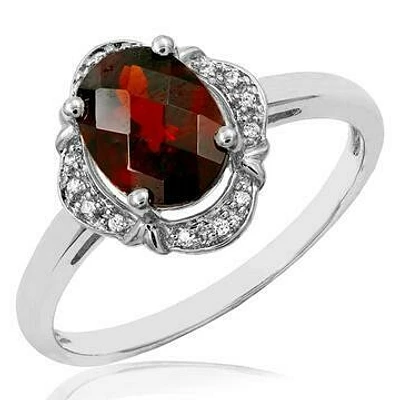 Vintage Inspired Oval Garnet Ring with Diamond Halo 14KT Gold