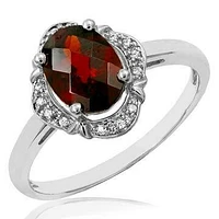 Vintage Inspired Oval Garnet Ring with Diamond Halo 14KT Gold