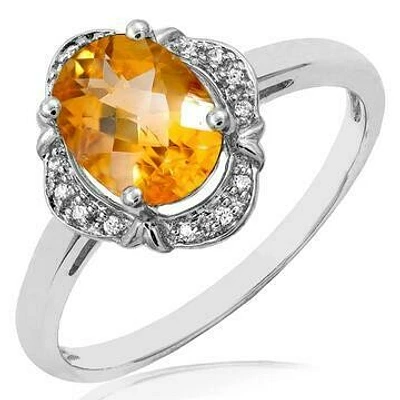 Vintage Inspired Oval Citrine Ring with Diamond Halo 14KT Gold