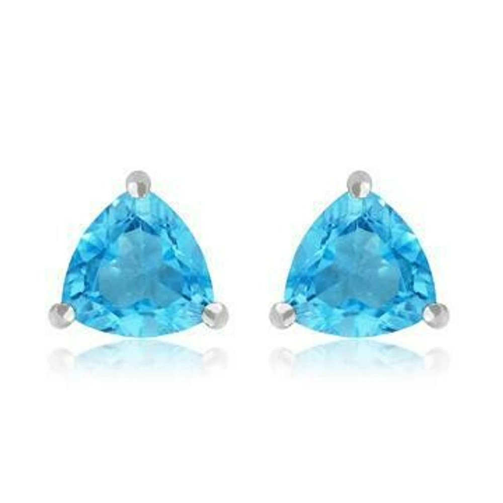 Triangular Blue Topaz Earrings 14KT Gold