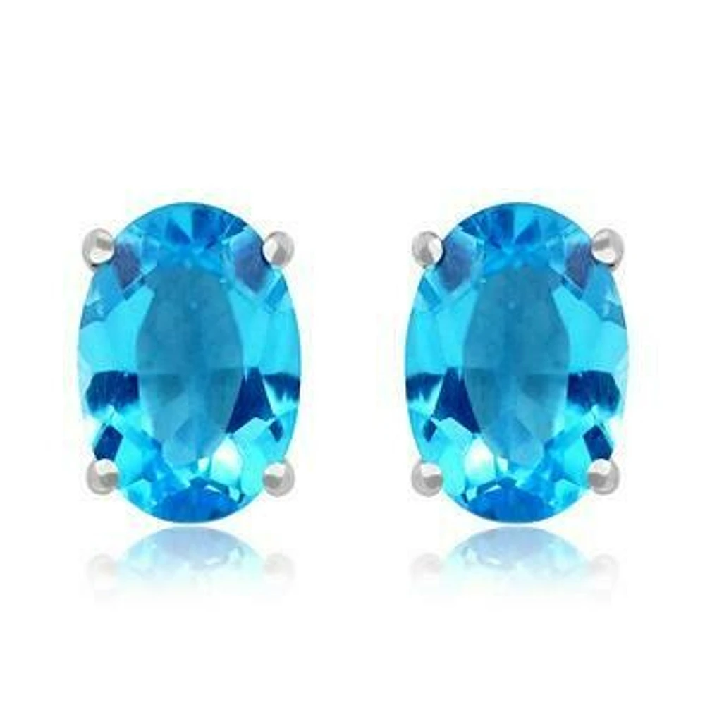 Oval Blue Topaz Earrings 14KT Gold