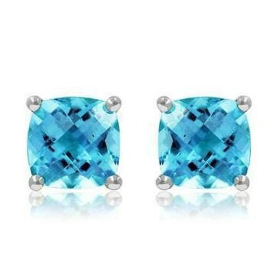 Cushion Blue Topaz Earrings 14KT Gold