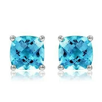 Cushion Blue Topaz Earrings 14KT Gold