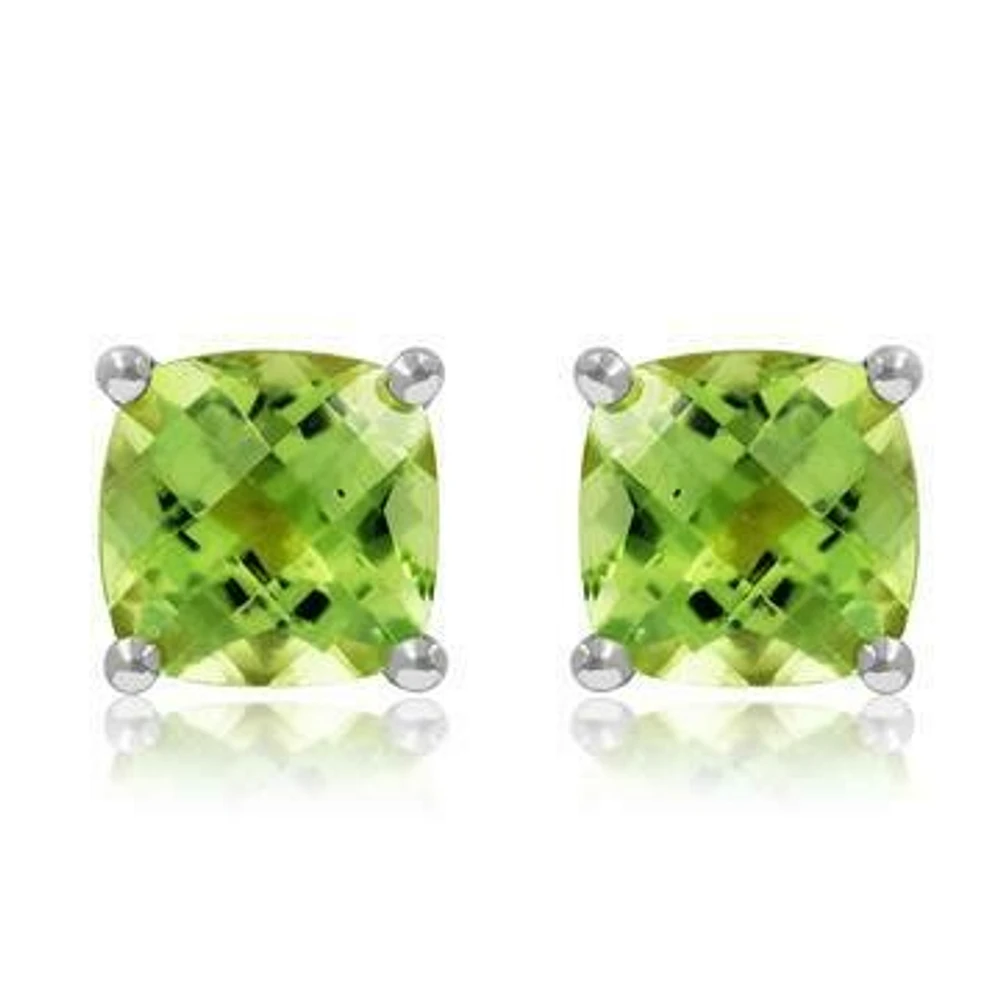 Cushion Peridot Earrings 14KT Gold