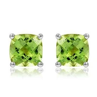 Cushion Peridot Earrings 14KT Gold