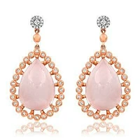 Premium Teardrop Pink Quartz Earrings with Diamond Accent Rose Gold