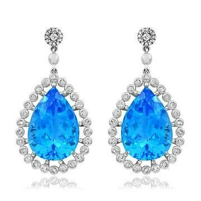 Premium Teardrop Blue Topaz Earrings with Diamond Accent 14KT Gold