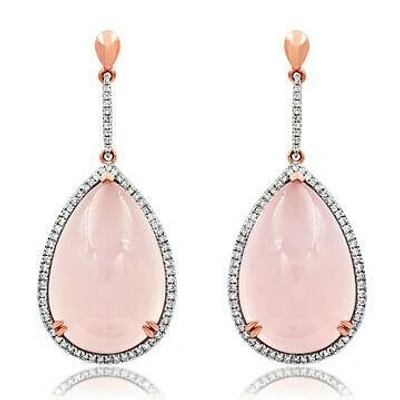 Premium Pink Quartz Dangle Earrings with Diamond Halo 14KT Rose Gold