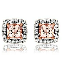 Cushion Morganite Earrings with Diamond Halo in 14KT Rose Gold