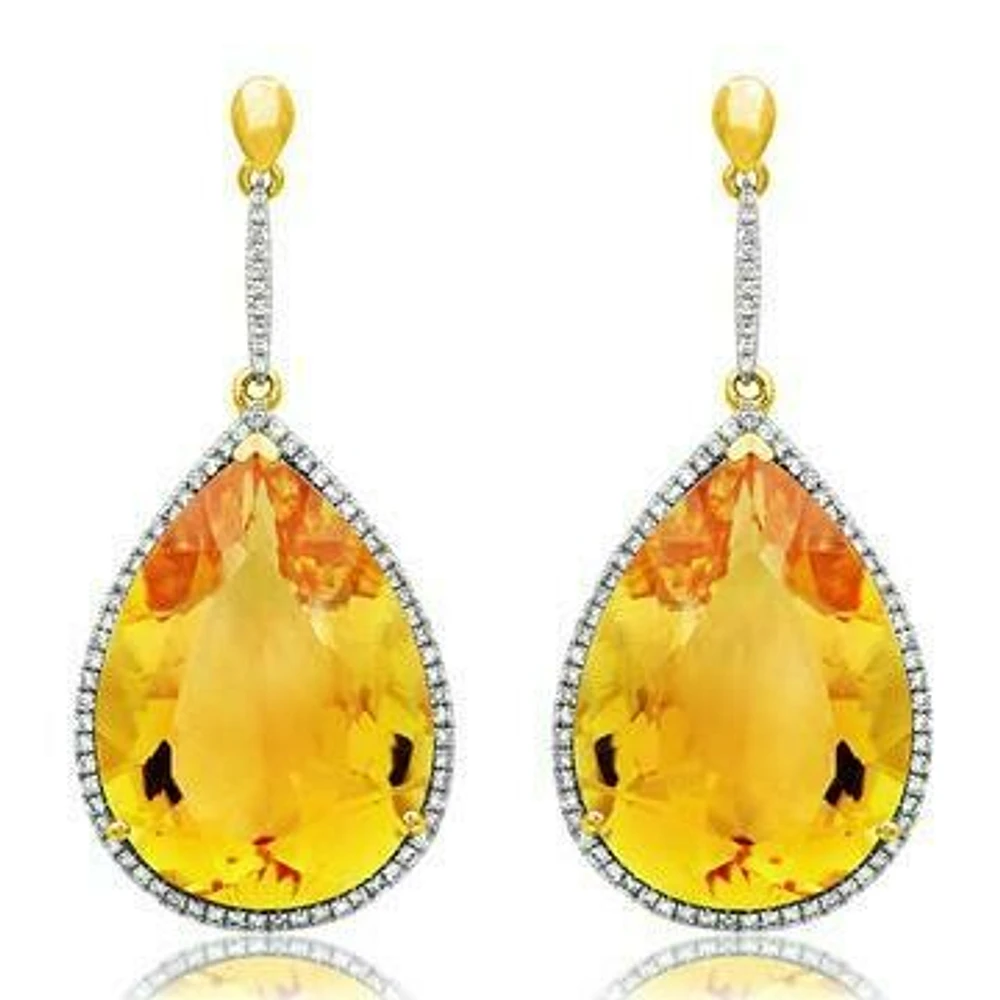 Premium Citrine Dangle Earrings with Diamond Halo 14KT Gold