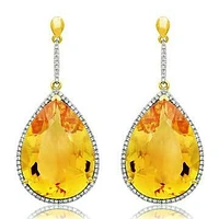 Premium Citrine Dangle Earrings with Diamond Halo 14KT Gold