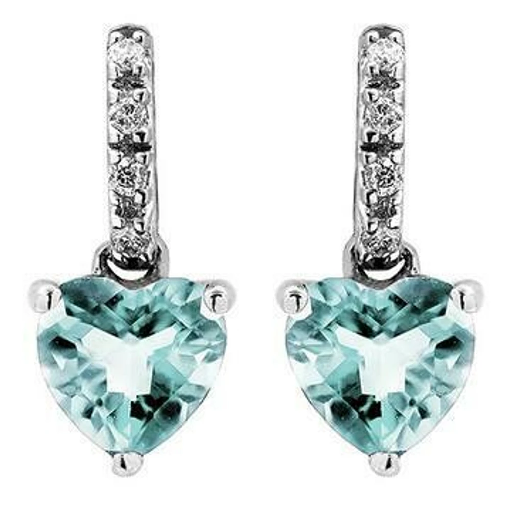 Heart Aquamarine Earrings with Diamond Accent 14KT Gold