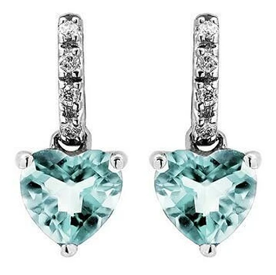 Heart Aquamarine Earrings with Diamond Accent 14KT Gold