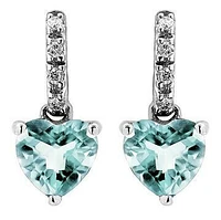 Heart Aquamarine Earrings with Diamond Accent 14KT Gold