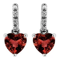 Heart Garnet Earrings with Diamond Accent 14KT Gold