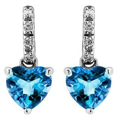 Heart Topaz Earrings with Diamond Accent 14KT Gold