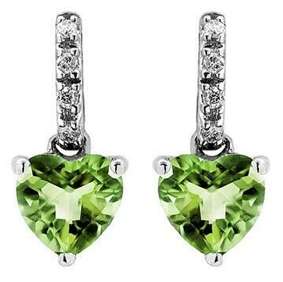 Heart Peridot Earrings with Diamond Accent 14KT Gold