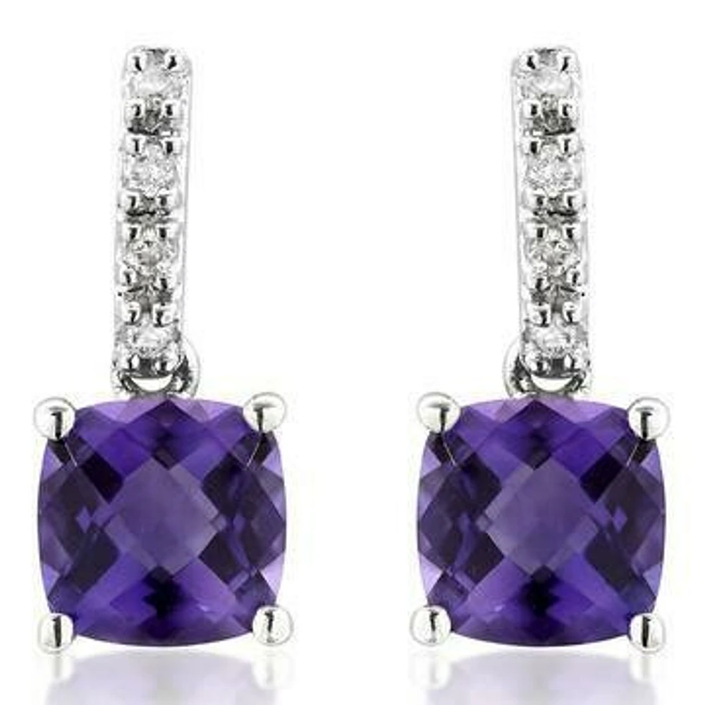 Cushion Amethyst Earrings with Diamond Accent 14KT Gold