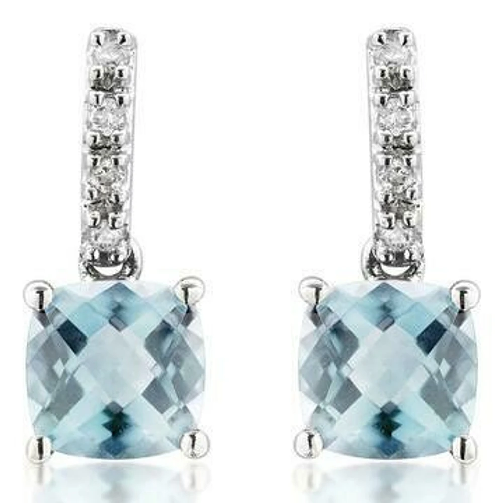 Cushion Aquamarine Earrings with Diamond Accent 14KT Gold