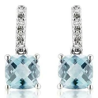 Cushion Aquamarine Earrings with Diamond Accent 14KT Gold