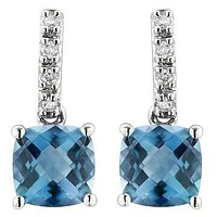 Cushion Blue Topaz Earrings with Diamond Accent 14KT Gold