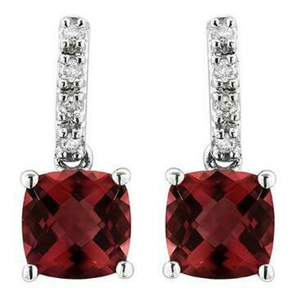 Cushion Garnet Earrings with Diamond Accent 14KT Gold