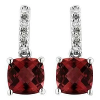 Cushion Garnet Earrings with Diamond Accent 14KT Gold