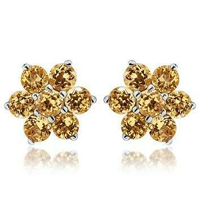 Floral Cluster Citrine Stud Earrings 14KT Gold