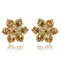 Floral Cluster Citrine Stud Earrings 14KT Gold