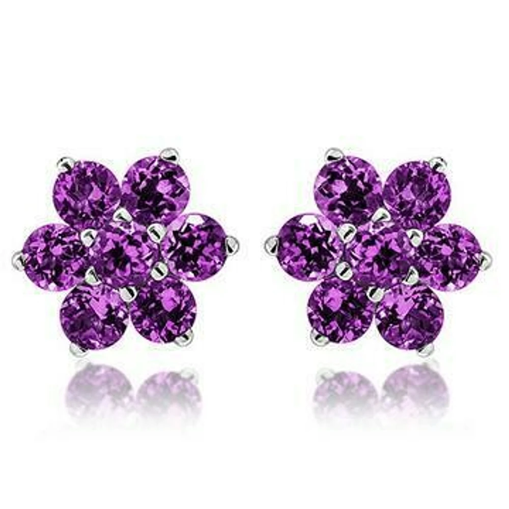 Floral Cluster Amethyst Stud Earrings 14KT Gold