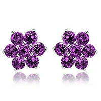 Floral Cluster Amethyst Stud Earrings 14KT Gold