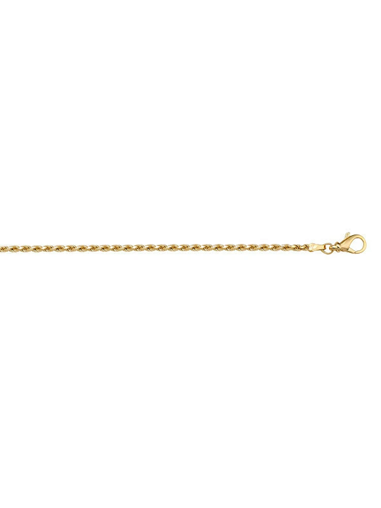 Yellow Gold Solid Diamond Cut Rope Anklet 10KT