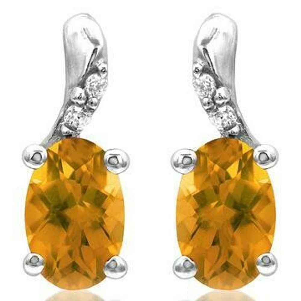 Oval Citrine Earrings with Diamond Accent 14KT Gold