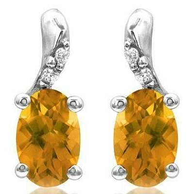 Oval Citrine Earrings with Diamond Accent 14KT Gold