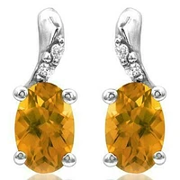 Oval Citrine Earrings with Diamond Accent 14KT Gold