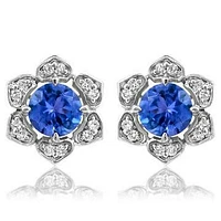 Floral Tanzanite Stud Earrings with Diamond Frame 14KT Gold