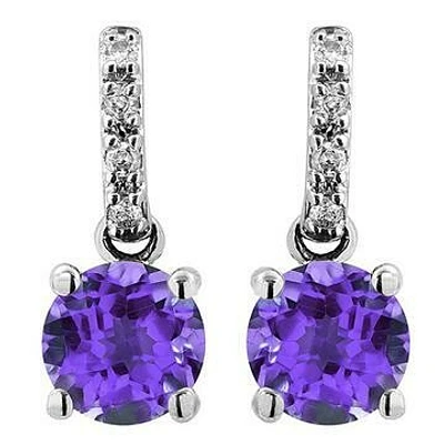 Amethyst Earrings with Diamond Accent 14KT Gold