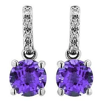 Amethyst Earrings with Diamond Accent 14KT Gold