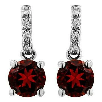 Garnet Earrings with Diamond Accent 14KT Gold