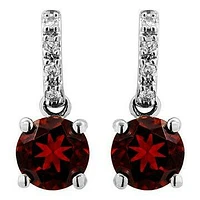 Garnet Earrings with Diamond Accent 14KT Gold