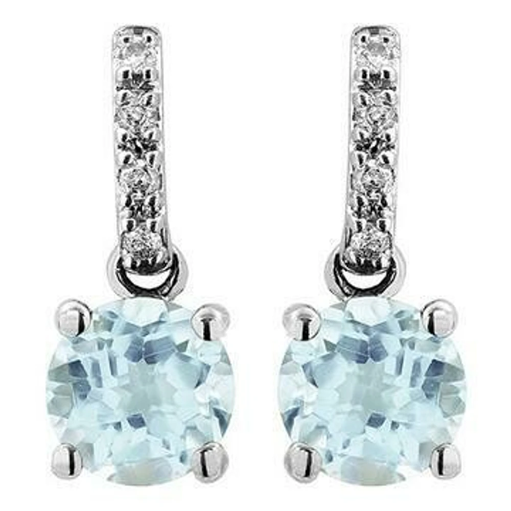 Aquamarine Earrings with Diamond Accent 14KT Gold