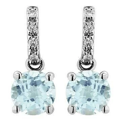 Aquamarine Earrings with Diamond Accent 14KT Gold