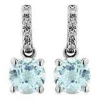 Aquamarine Earrings with Diamond Accent 14KT Gold