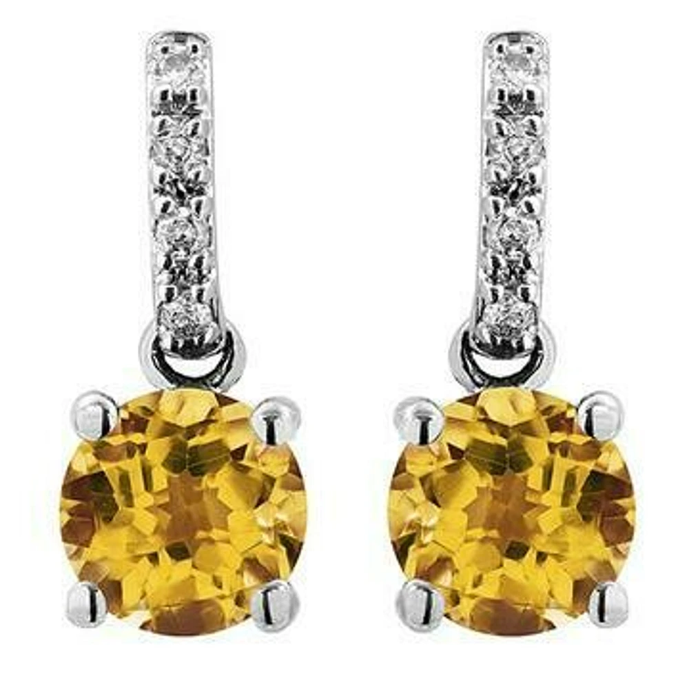 Citrine Earrings with Diamond Accent 14KT Gold